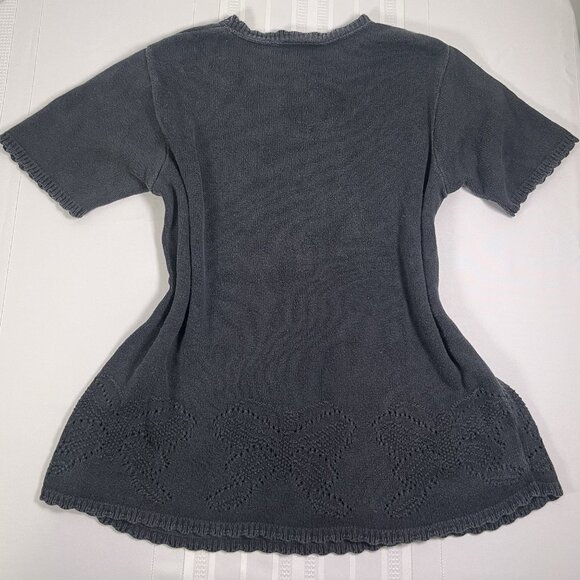 Vintage 90s LEA Knit Tunic Grey Sweater Pointelle Butterfly Boho Large Coquette - Picture 7 of 7